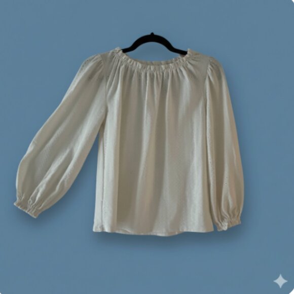 Ann Taylor Eyelet Ivory Smocked Neck Puffed Sleeve Blouse Size XS balloon sleeve - Picture 1 of 12